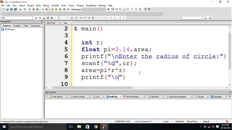 Calculate Area Of Circle In C Programming Youtube