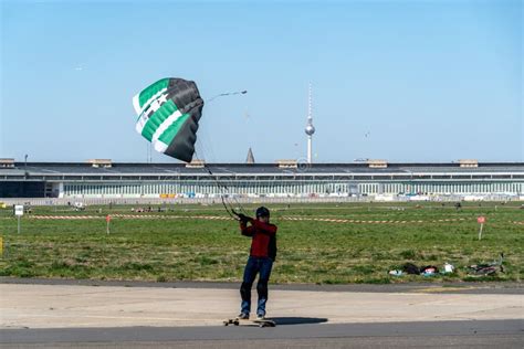 Kite Landboarder In Berlin Tempelhof Field Public Park Editorial