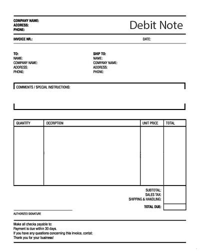 Free Debit Note Templates Excel, PDF » Template Republic