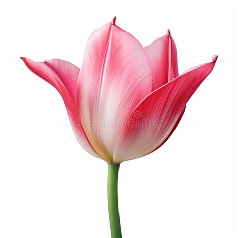 Realistic Pink Tulip On White Background Detailed Floral Artwork