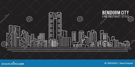 Cityscape Building Line Art Vector Illustration Design Benidorm City