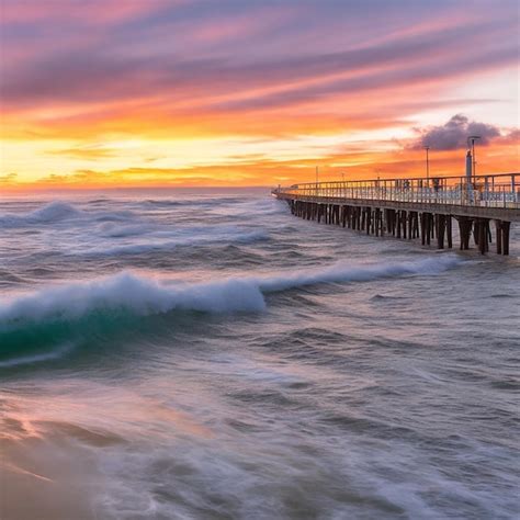 Premium Photo Sunset And Wave Flow In New Brighton Pier Christchurch