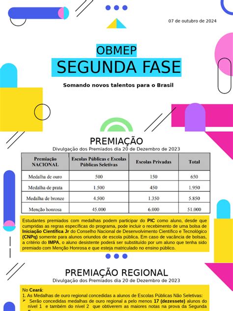 Obmep Resultado 2 Fase 2025 - Segunda Fase da OBMEP 2025: Detalhes e Premiação | PDF
