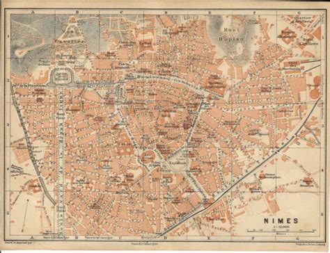 Carta Geografica Antica Nimes Pianta Della Citt Old Antique Map