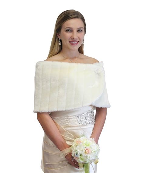 Tion Design Bridal Fur Wrap Wedding Shawl One Size Ivory Free Brooch Cc11jtfhmmn