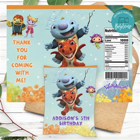 Wallykazam Birthday Party Chip Bag Digital File Diy Bobotemp