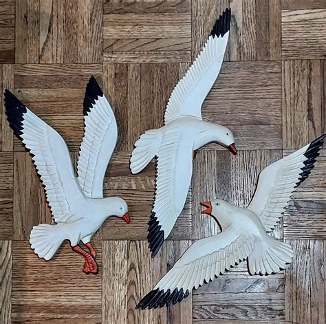 Vintage Seagull In Flight Dimensional Wall Accent Set Mid Century Wall