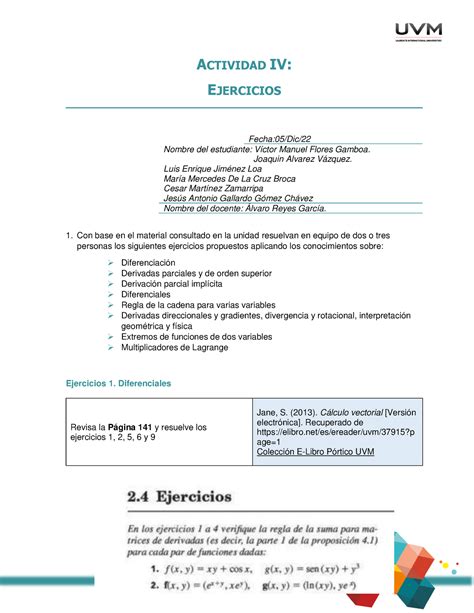 Act4 Equipo 8 Actividad 4 Ejercicios ACTIVIDAD IV EJERCICIOS Fecha