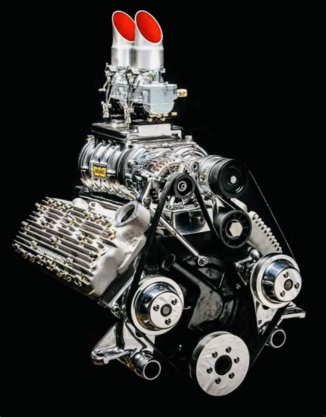 Custom Hot Rod Engine With Red And White Lights