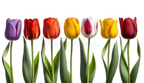 Spring Tulip Flowers On White Background Ai Generated Stock