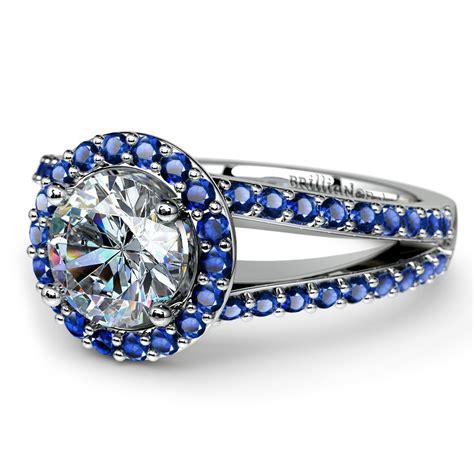 Split Shank Halo Sapphire Engagement Ring In Platinum