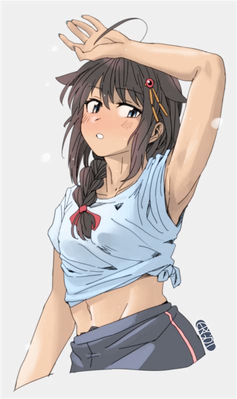 Safebooru 1girl Ahoge Armpits Black Hair Blue Eyes Blue Shorts Braid Commentary Request