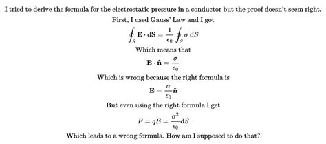 [Electrostatics] Electrostatic Pressure Formula Derivation : r ...