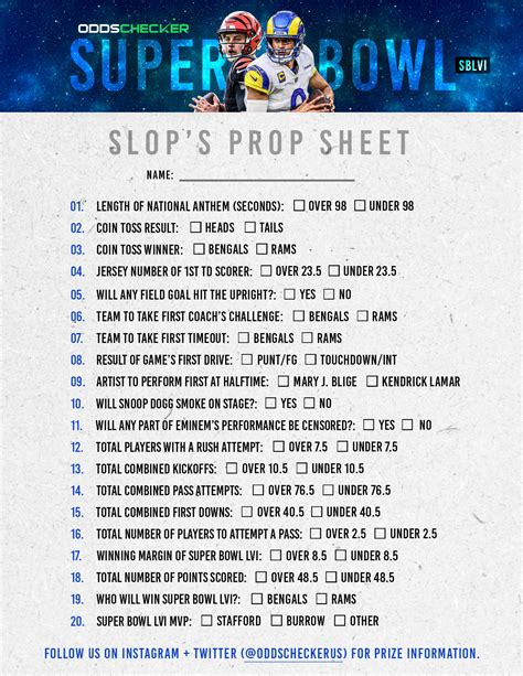 Super Bowl Prop Bet Sheet Printable