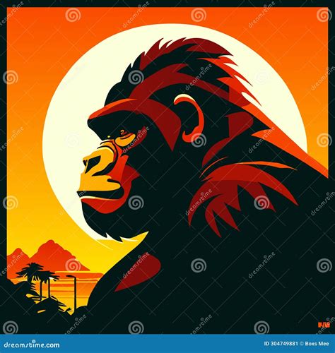 Gorilla On The Background Of The Full Moon Vector Illustration