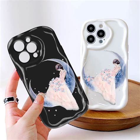 YYDS For Infinix Smart Hot I Back Cover Moon Girl Case Cream Texture Wavy Edge Soft Silicone
