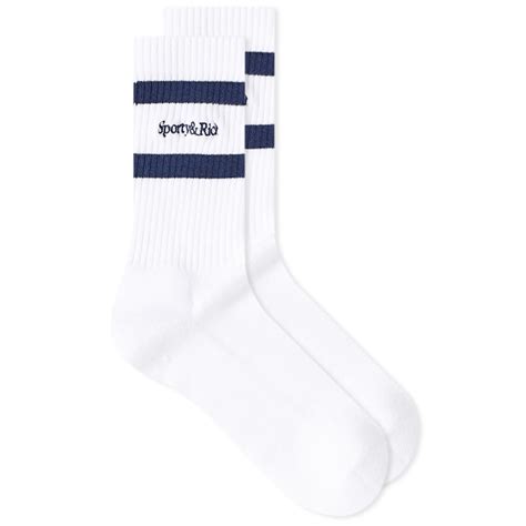 Sporty And Rich Serif Logo Sock White And Navy End