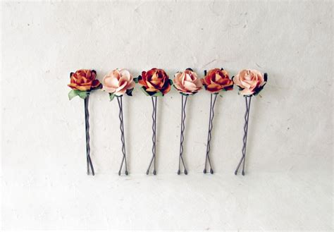 Autumn Rose Hair Pins Set Of 6 Paper Flower Bobby By PiggleAndPop