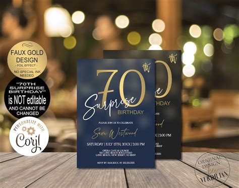 Surprise 70th Birthday Invitations For Men Vintage 70th Etsy