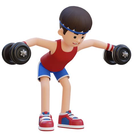 3d Sportsman Character Performing Dumbbell Bent Over Reverse Fly 25214090 Png