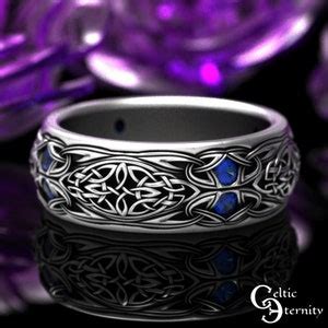 Mens Sapphire Knotwork Ring Mens Sterling Silver Wedding Band