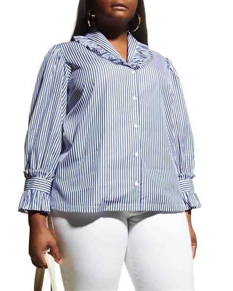 Harshman Plus Size Fuella Ruffled Button Down Shirt Neiman Marcus