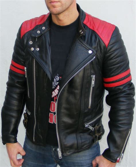 Brando Black Red Padded Power Shoulders Motorcycle Biker Genuine Leather Jacket Leather Jacket