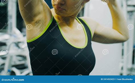 Fit Athletic Woman Exercises With Dumbbell Bodypositive Girl With