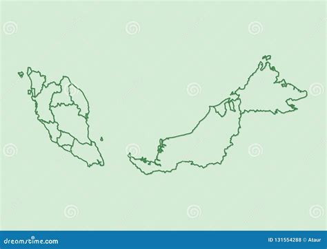 Mapa Verde De Malasia Con Las Fronteras De Diversos Estados En El