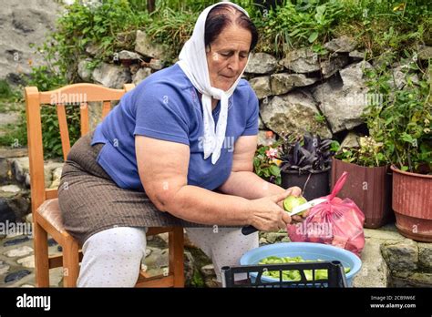 Valbone / Albania - September 15, 2017: old Albanian women with white ...