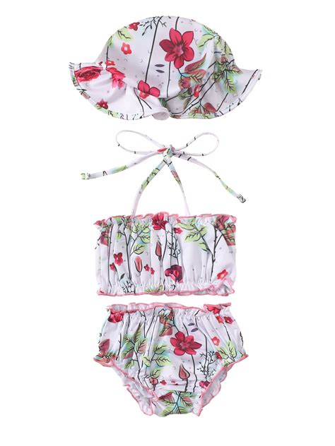 Canrulo Infant Baby Girl Bikini Swimsuit Floral Print Piece Bathing Suit Halter Top Bikini