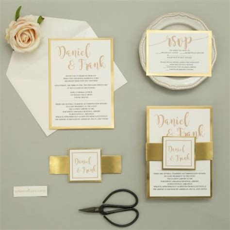 Vintage Luxe Gold Foil Border Wedding Invitation EWI501