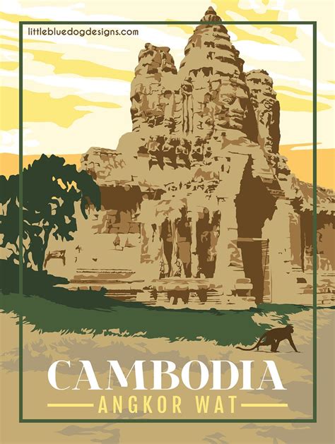 Cambodia Angkor Wat Vintage Travel Poster Etsy Canada