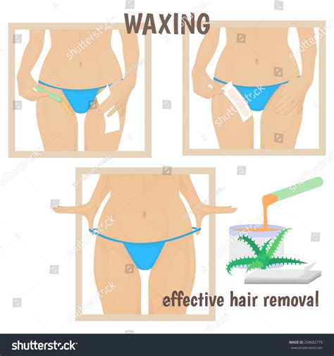 Female Torso Woman In Blue Rubs Wax Hair Removal Bikini Area Pictures Stages Stock Vector