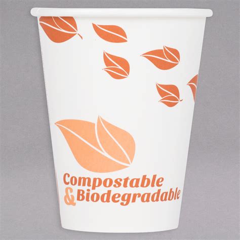 EcoChoice 12 Oz Leaf Print Compostable Paper Hot Cup 1000 Case