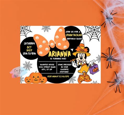 Editable Minnie Mouse Halloween Birthday Invitation Minnie Etsy