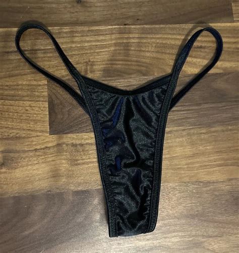 Vintage Black String Bikini S Thong Panties Satin Se Gem