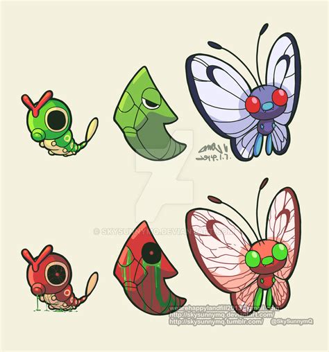 010 Caterpie 011 Metapod 012 Butterfree By Skysunnymq On Deviantart