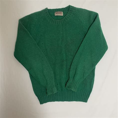 Vintage 100% Shetland Wool Sweater Size Medium Green … - Gem