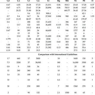 Average metal concentrations µg g dry weight in soil in comparison