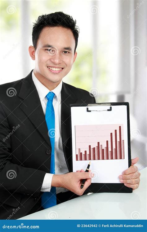 Young Business Man Showing Growth Chart Stock Photo Image Of Card