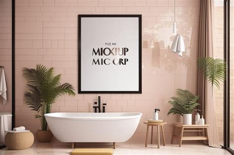 Premium Photo Poster Frame Mockup On Bathroom Interior