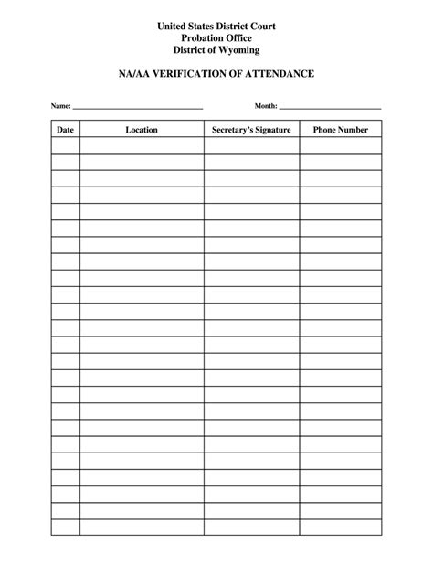 Printable Aa Attendance Sheet Using An Attendance Sheet Template Will