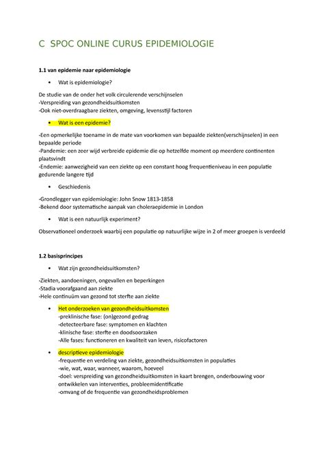 SPOC Online Curus Epidemiologie Volledige Samenvatting Start Tot Arts