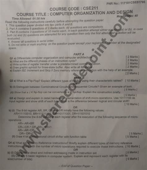 Cse Computer Organization And Design Mid Term Exam Question Paper