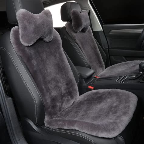 Tallew 2 Pcs Black Fur Seat Cover Sheepskin Seat Covers For