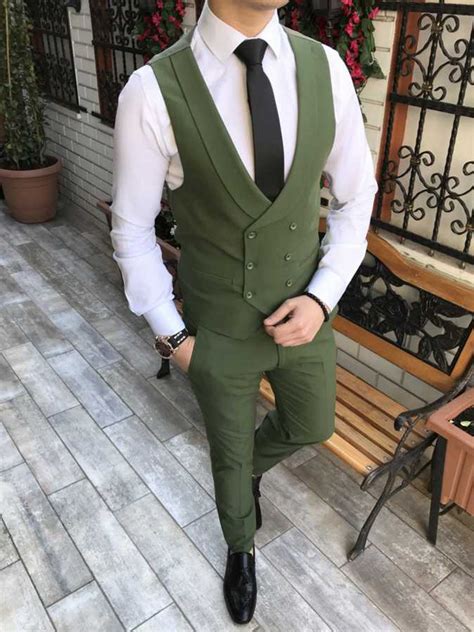 Custom Made Men Suits Olive Green Groom Tuxedos Notch Lapel Groomsmen