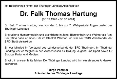 Traueranzeigen Von Falk Thomas Hartung Trauer In Thueringen De