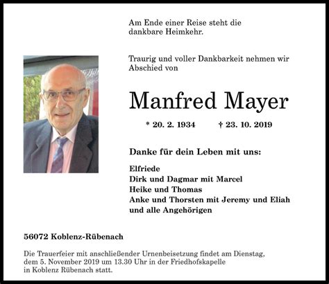 Traueranzeigen Von Manfred Mayer Rz Trauer De