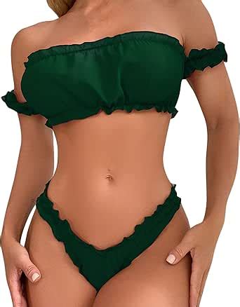 Amazon Sexy Lingerie For Women Off Shoulder Ruffled Tops And Panties Two Piece Babydolls